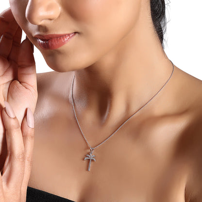 Solid Gold 0.1ct Natural Diamond Tropical Coconut Palm Charm Necklace
