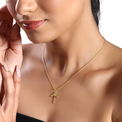 Solid Gold 0.1ct Natural Diamond Palm Tree Beach Coconut Charm Necklace