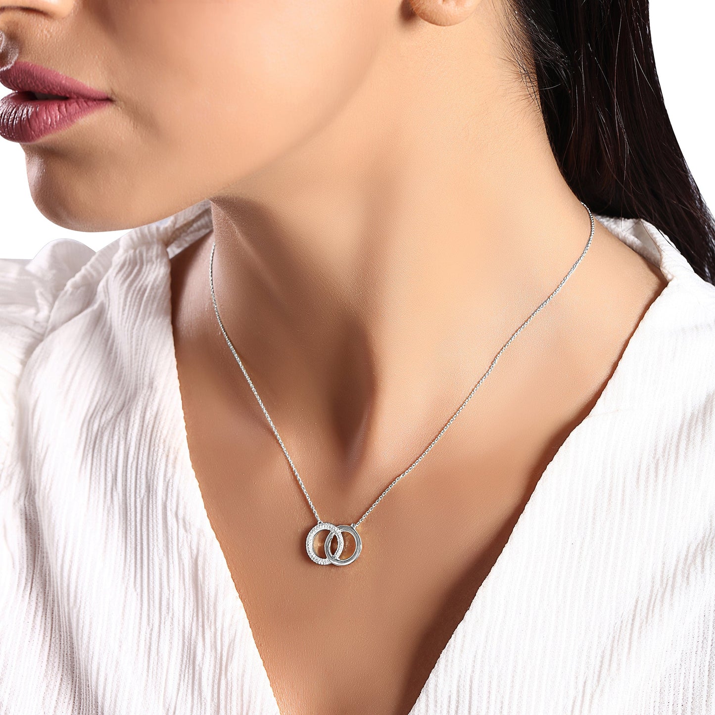 Solid Gold 0.14ct Natural Diamond Interlock DoubleHoop Infiniti Necklace