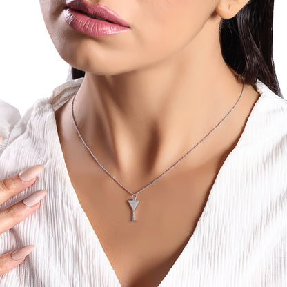 Solid Gold 0.1ct Natural Diamond Glass Charm Martini Cocktail Necklace