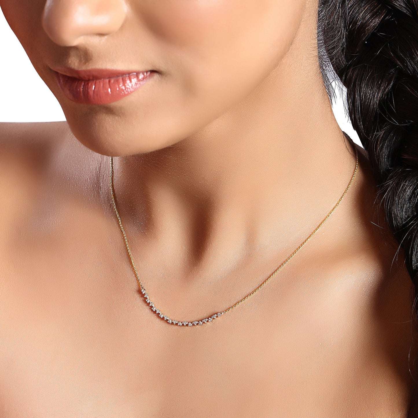 Solid Gold 0.13ct Natural Diamond Curved Bar Necklace