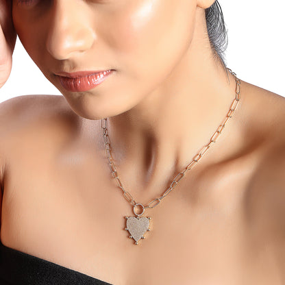 Solid Gold 0.6ct Natural Diamond Heart Paperclip Link Chain Necklace