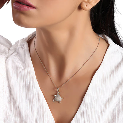 Solid Gold 0.3ct Natural Diamond Tortoise Sea Turtle Heart Necklace