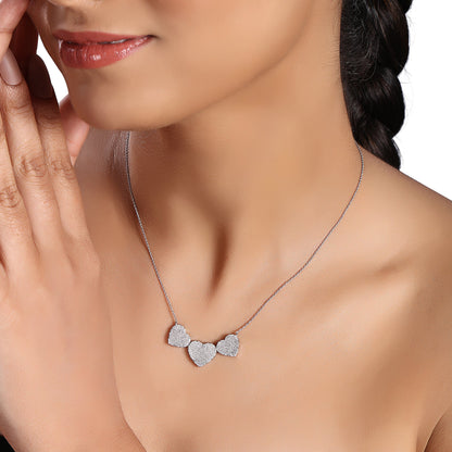 Solid Gold 0.82ct Natural Diamond 3 Heart Studded Pendant Necklace