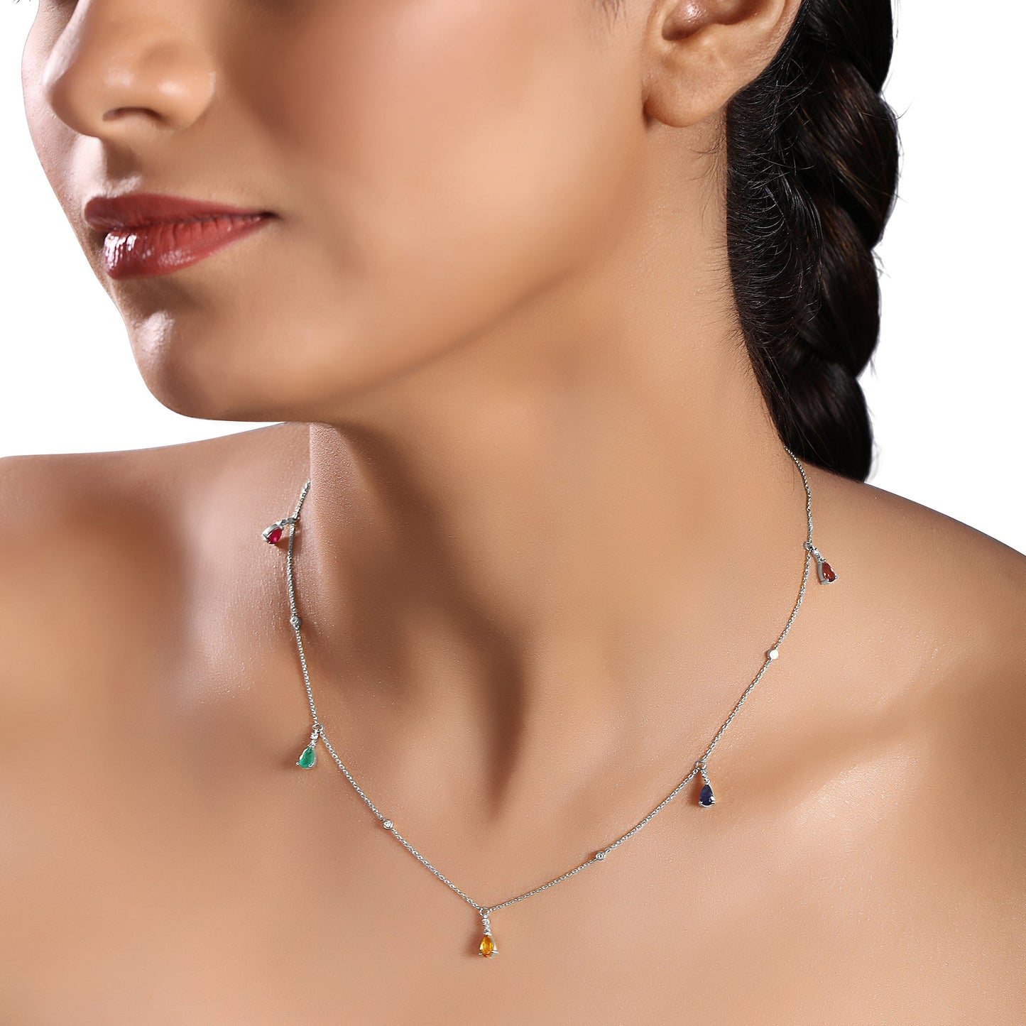 Solid Gold 1ct Natural Diamond w/ Natural Sapphire Multi-Color Station Necklace