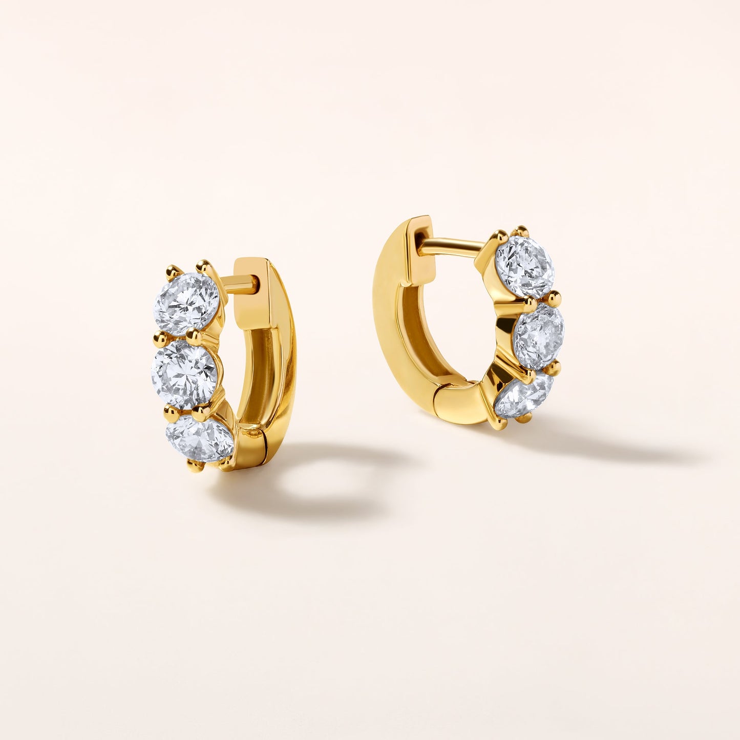 Solid Gold 1.2ct Natural Diamond 3 Stone Chunky Huggie Earrings