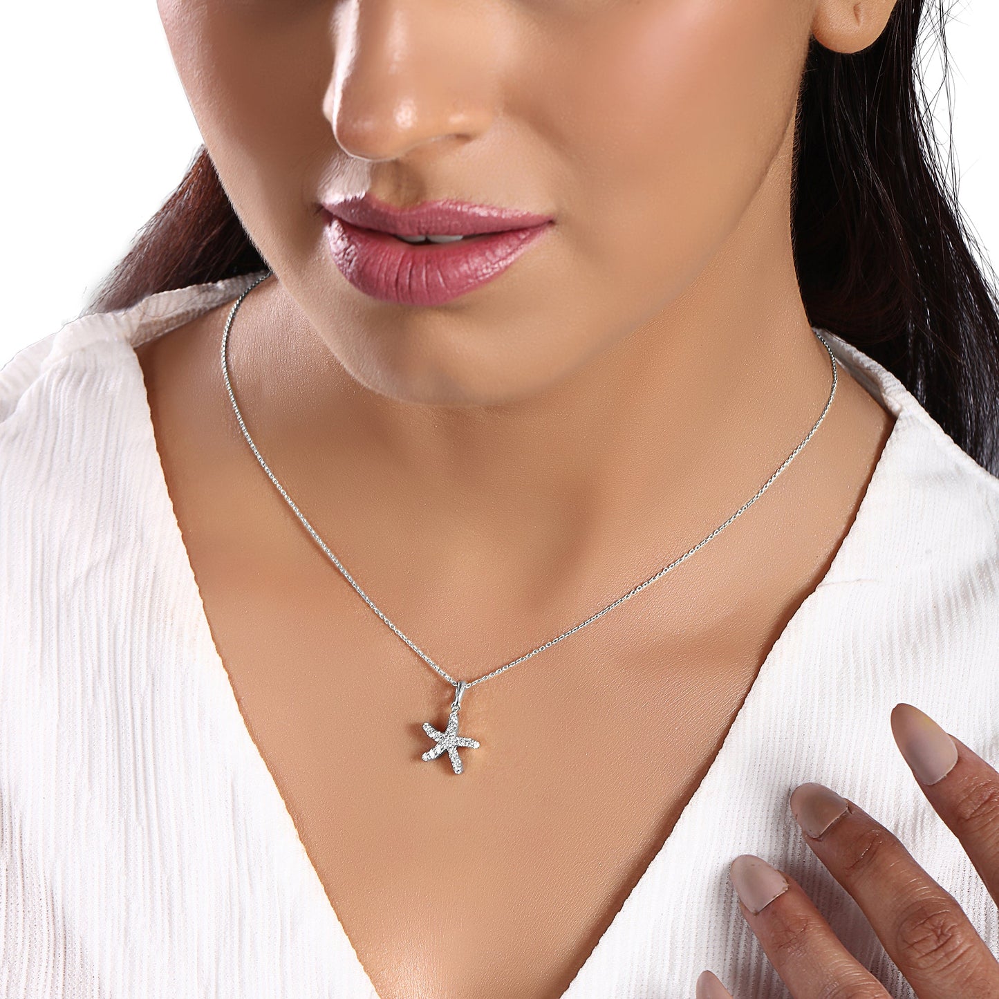 Solid Gold 0.7ct Natural Diamond w/ Natural Ruby Starfish 2 Way Charm Necklace