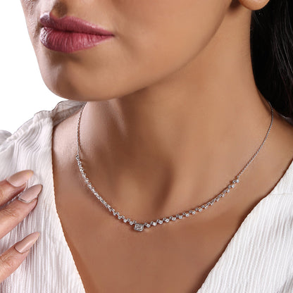 Solid Gold 1ct Natural Diamond Emerald Bezel Bead Stack Chain Necklace