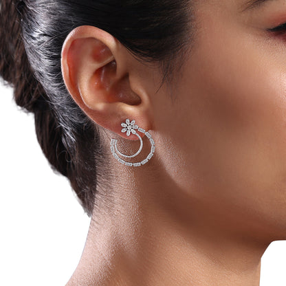 Solid Gold 0.7ct Natural Diamond Floral Moon Round Vintage Stud Earrings