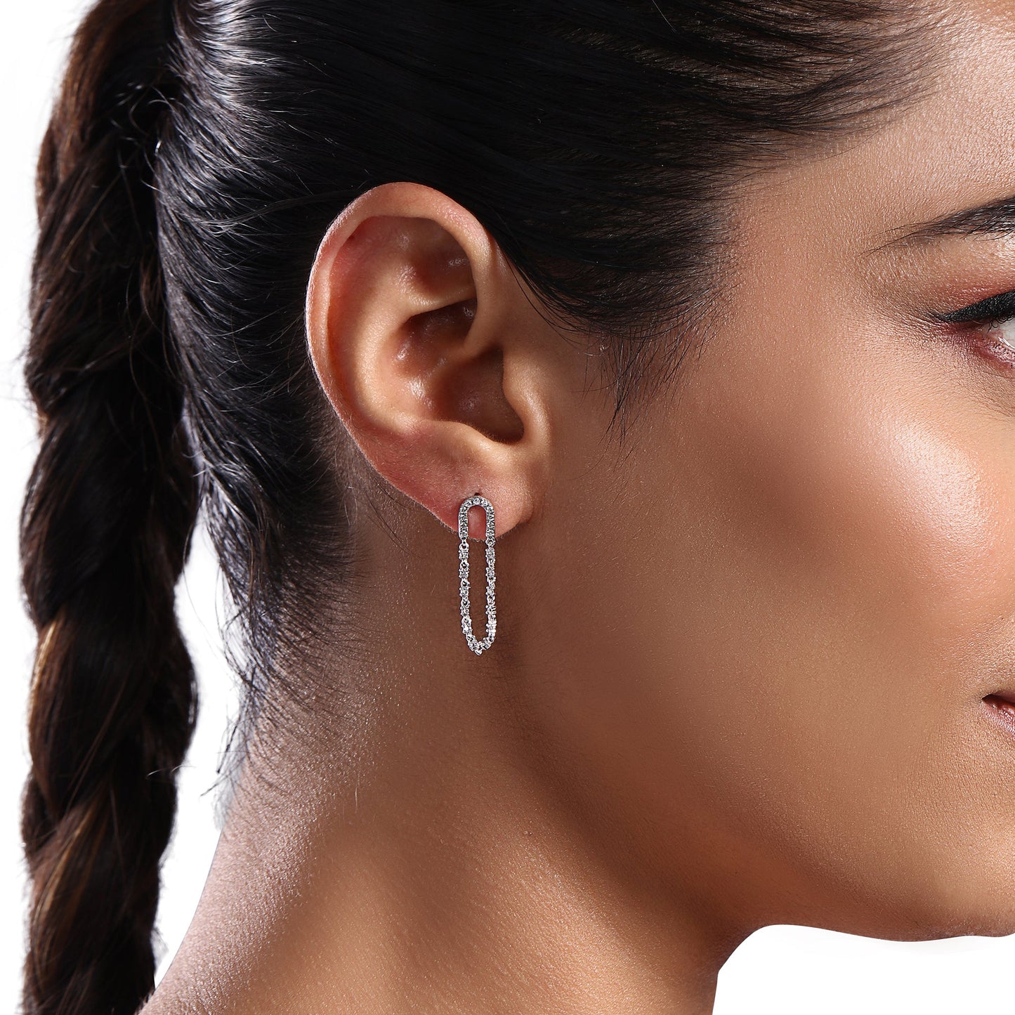 Solid Gold 0.4ct Natural Diamond Paperclip Loop Horseshoe Stud Earrings