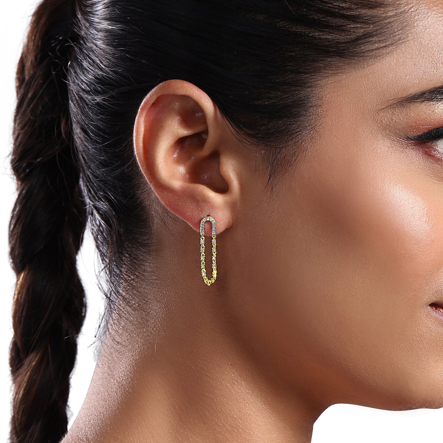 Solid Gold 0.4ct Natural Diamond Circle Chain Stud Dangle Drop Earrings