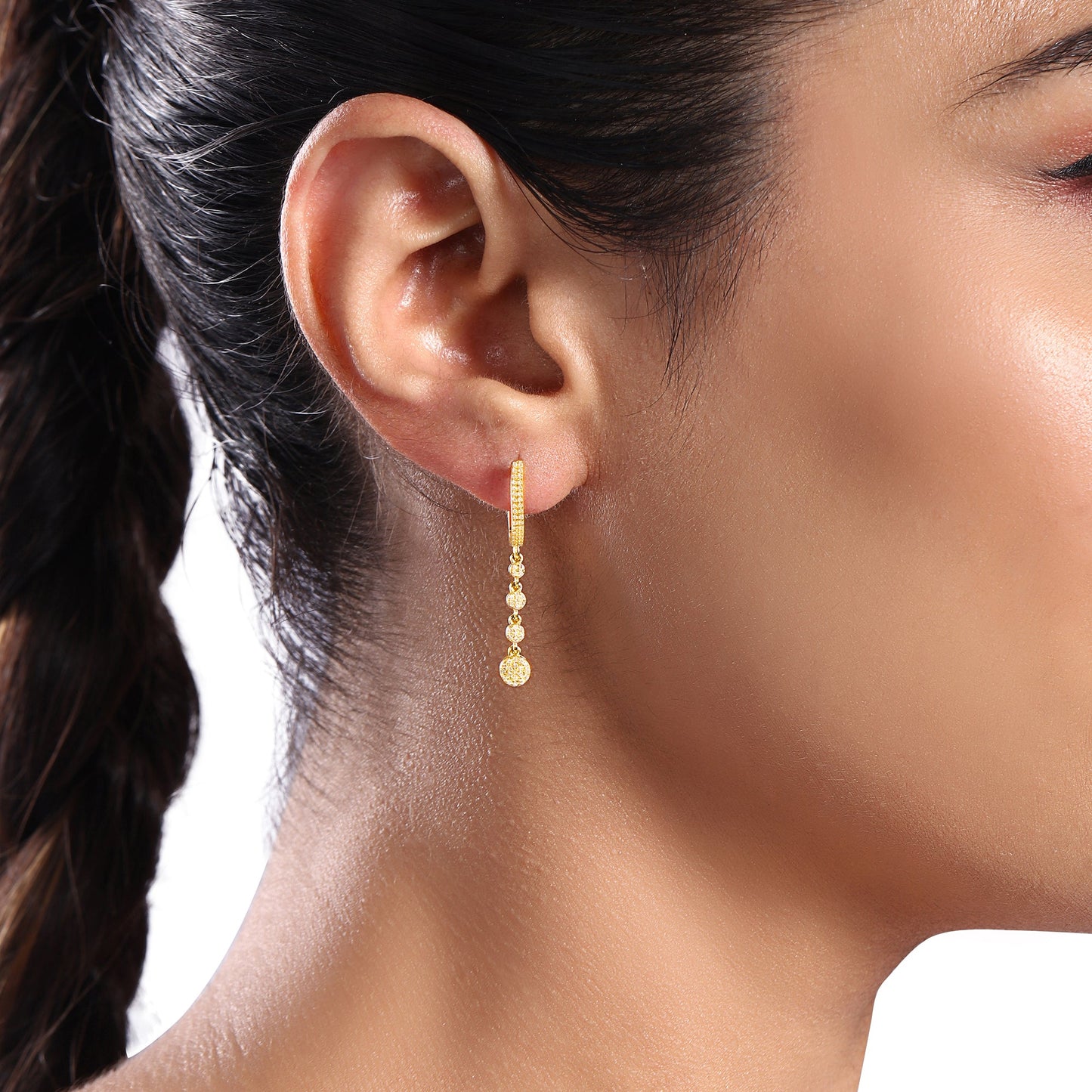 Solid Gold 0.22ct Natural Diamond Link Chain Drop Huggie Earrings