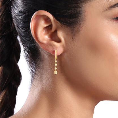 Solid Gold 0.22ct Natural Diamond Link Chain Drop Huggie Earrings