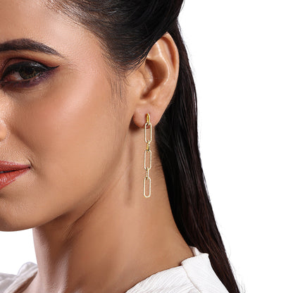 Solid Gold 0.4ct Natural Diamond PaperClip Drop Long Dangle Earrings