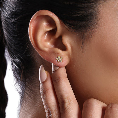 Solid Gold 0.11ct Natural Diamond Floral Studded Stud Earrings