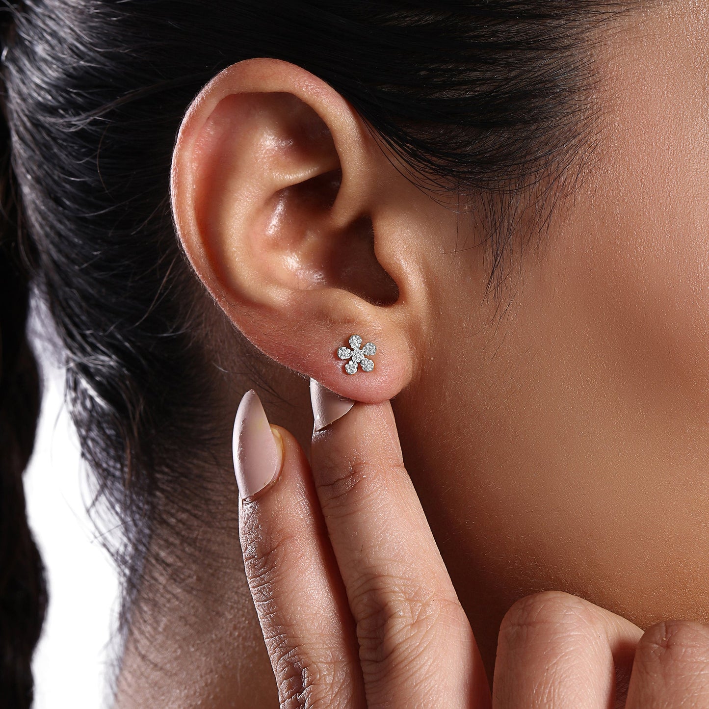 Solid Gold 0.12ct Natural Diamond Floral Stud Earrings
