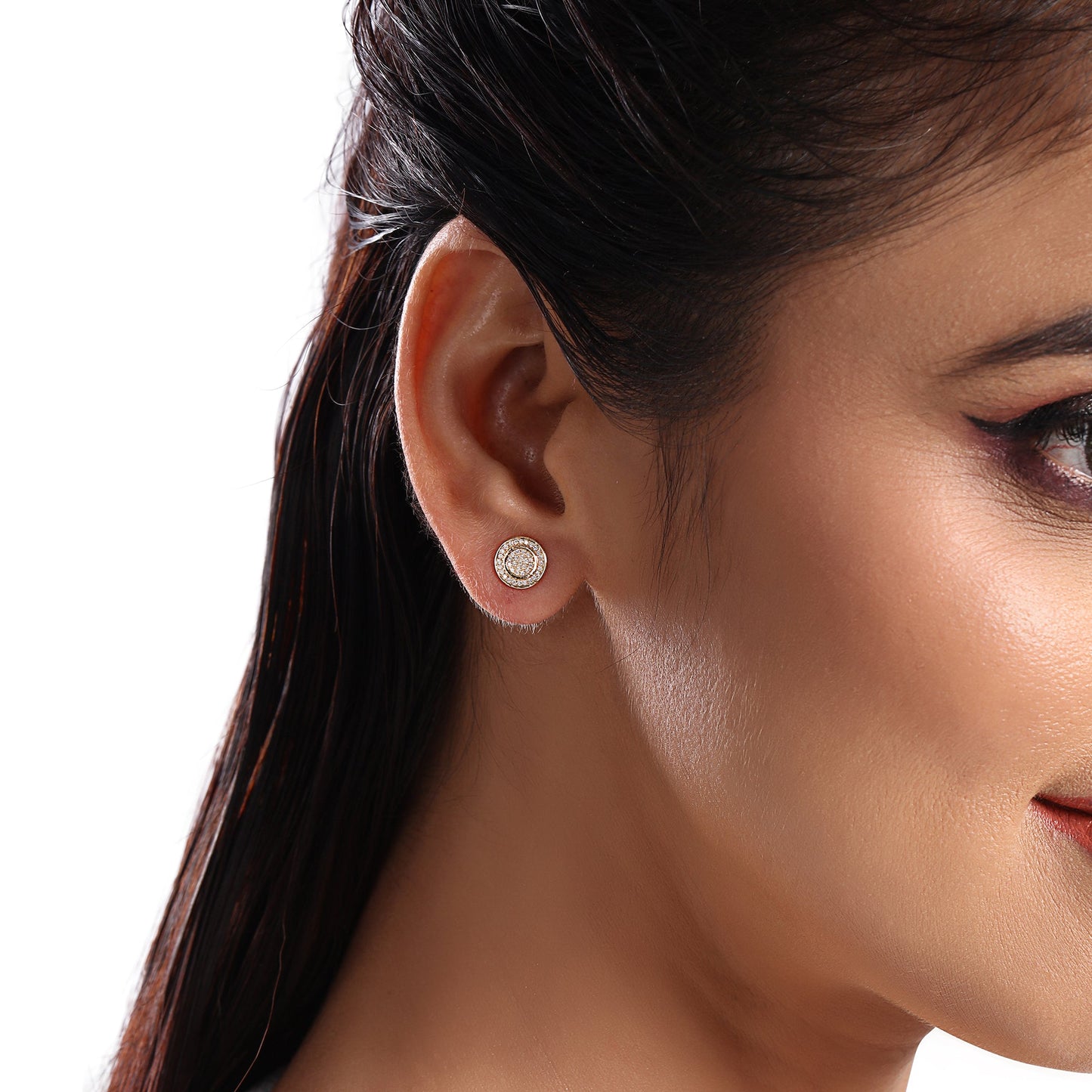 Solid Gold 0.2ct Natural Diamond Round Halo Studded Stud Earrings