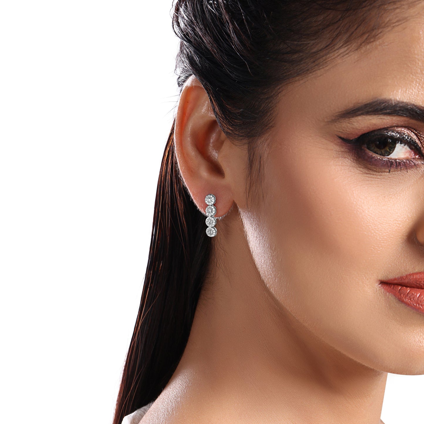 Solid Gold 0.6ct Natural Diamond Studded Long Halo Drop Dangle Earrings