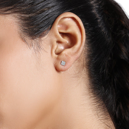 Solid Gold 0.14ct Natural Diamond Square Rhombus Studded Stud Earrings