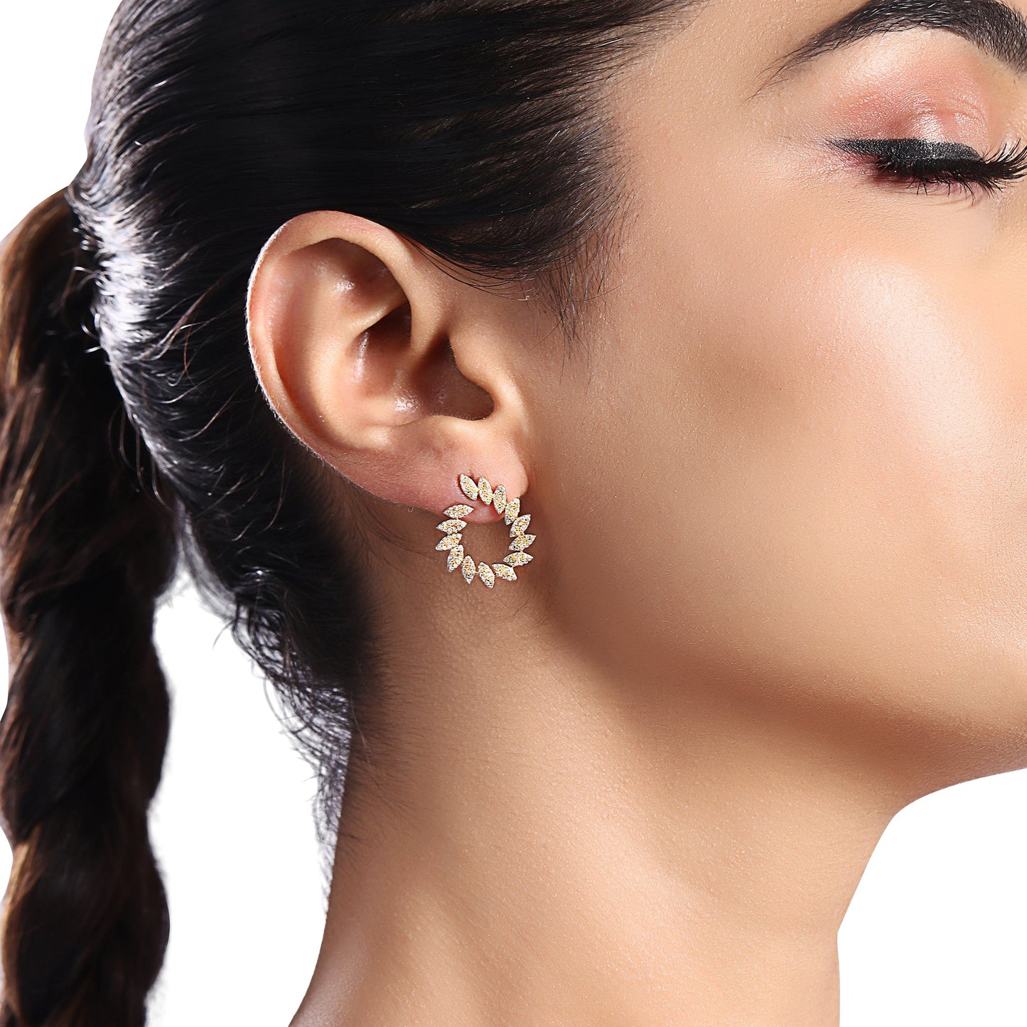 Solid Gold 0.53ct Natural Diamond Marquise Leaf Loop Stud Earrings