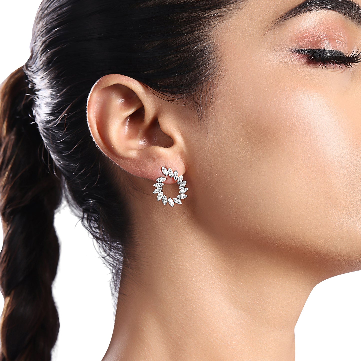 Solid Gold 0.6ct Natural Diamond Leaf Marquise Pear Drop Stud Earrings