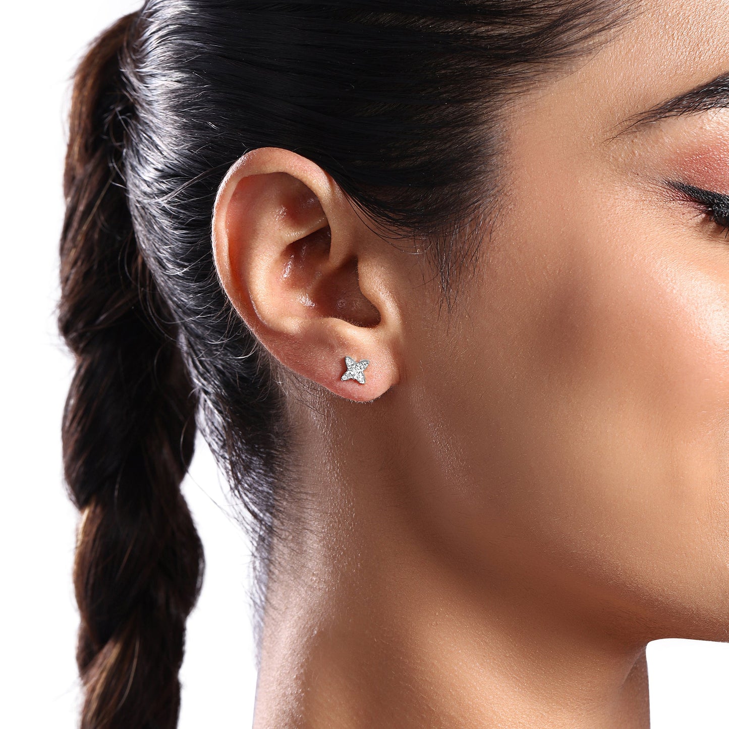 Solid Gold 0.2ct Natural Diamond Spark Floral Star Spike Stud Earrings