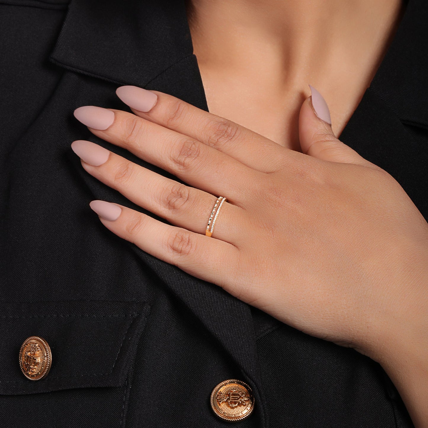 Solid Gold 0.08ct Natural Diamond Double Row Heart Band Ring