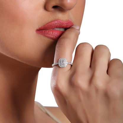 Solid Gold 0.7ct Natural Diamond Emerald Solitaire Halo Ring