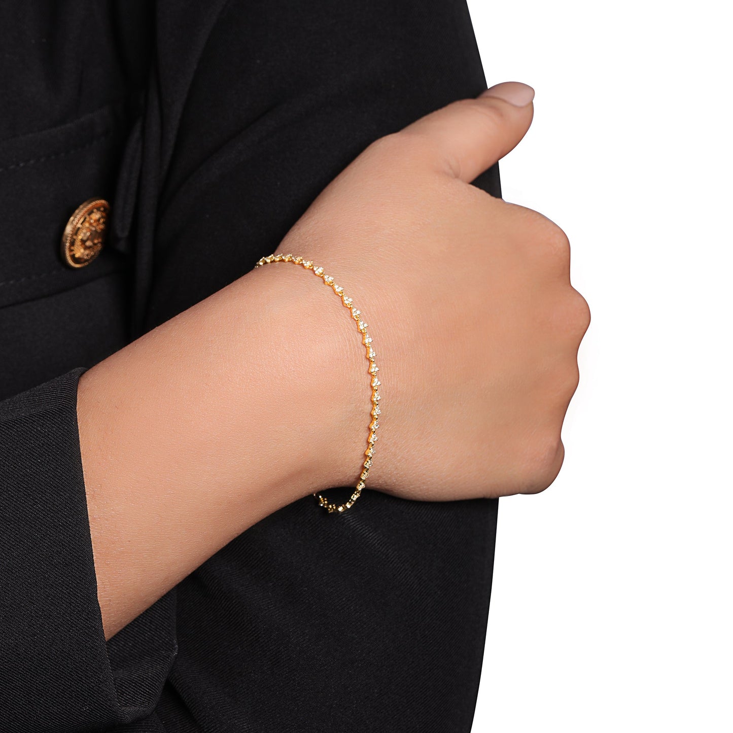 Solid Gold 0.61ct Natural Diamond 3 Stone Trio Motif Chain Link Bracelet