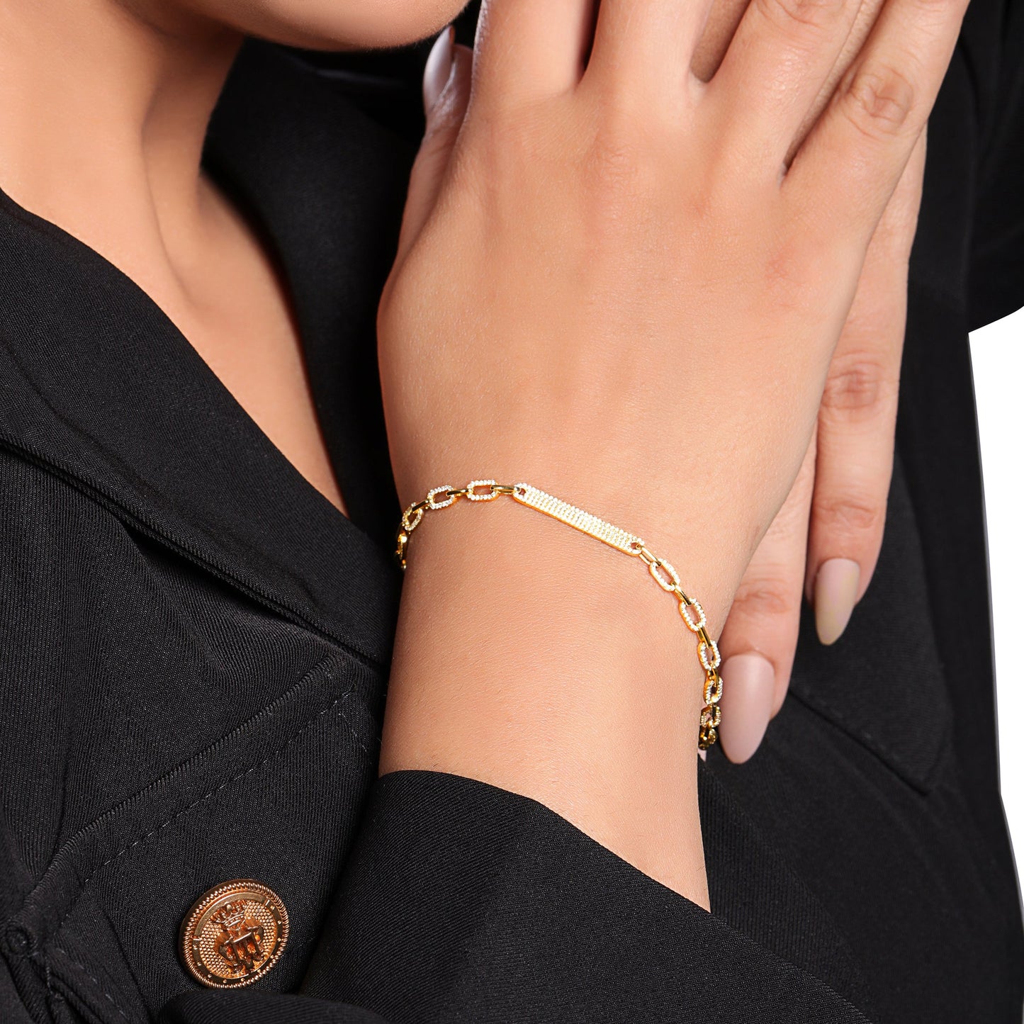 Solid Gold 0.61ct Natural Diamond Bar Paperclip Chain Link Bracelet