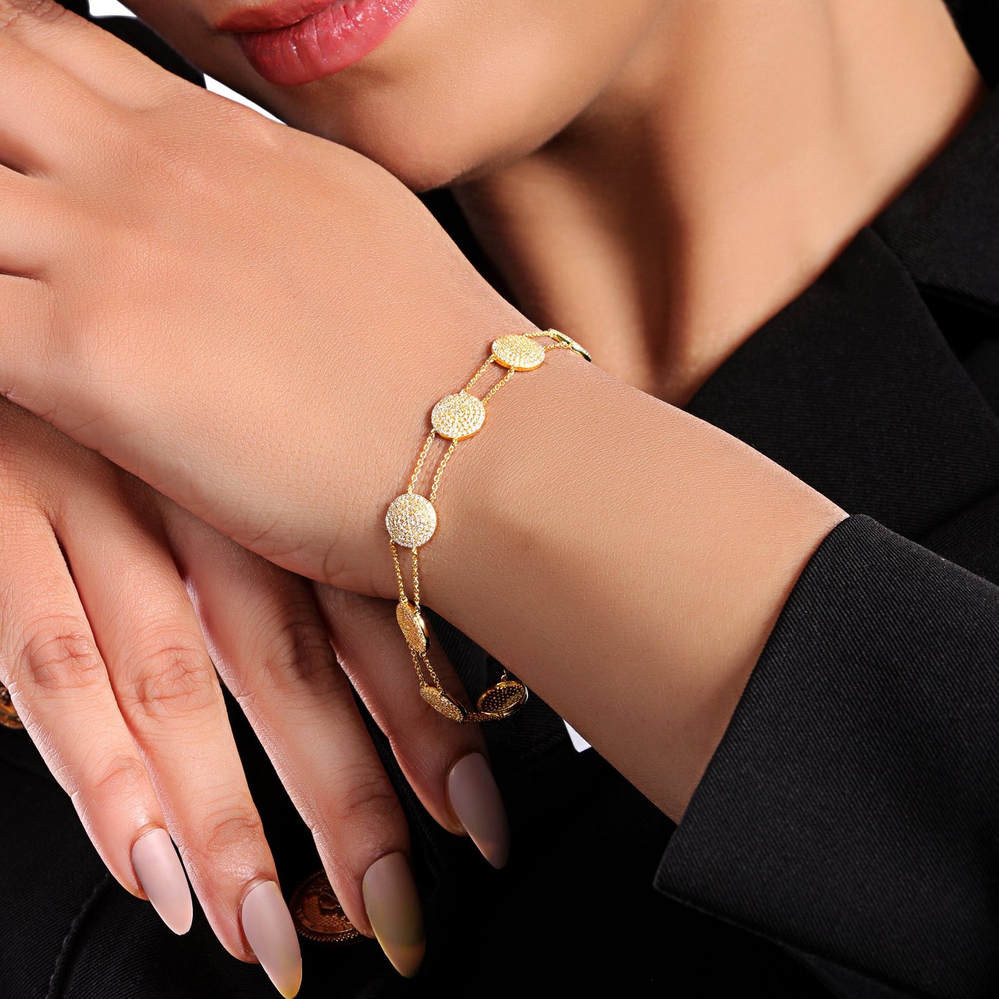 Solid Gold 1.2ct Natural Diamond Multi Disk Chain Link Bracelet