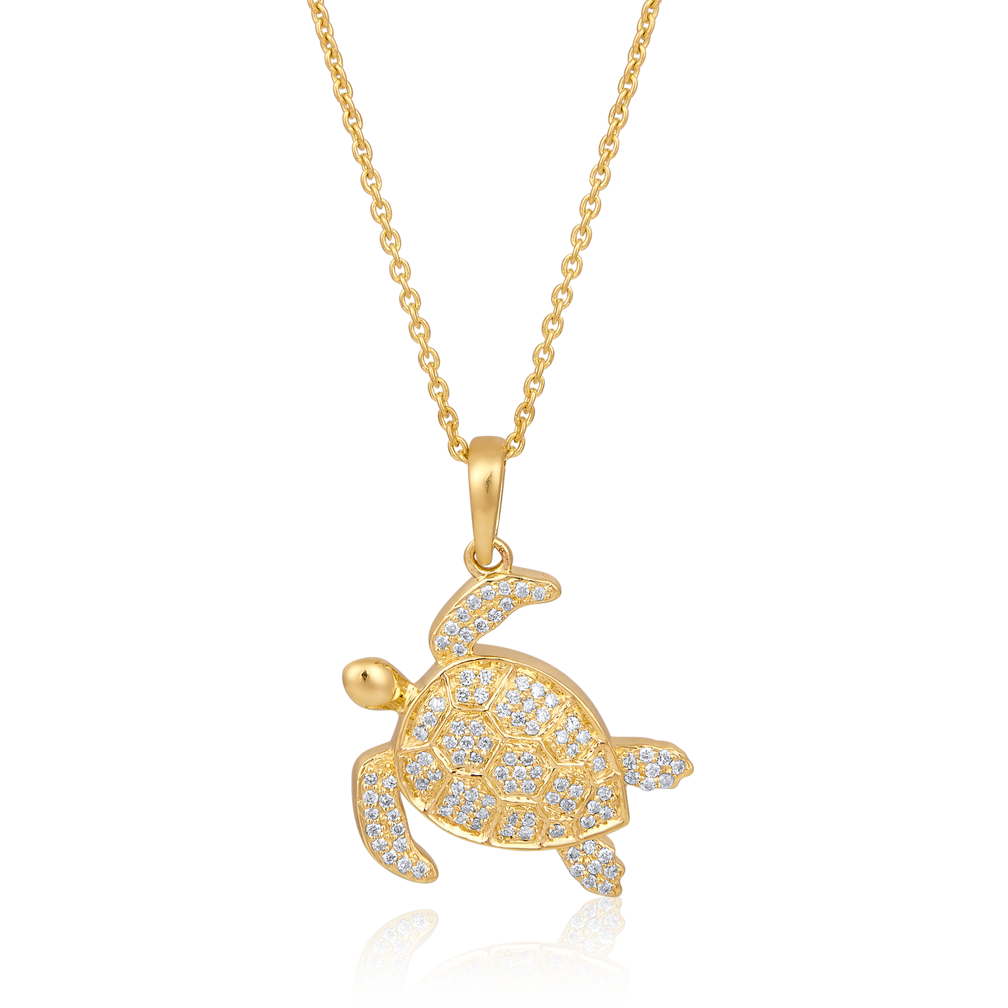 Solid Gold 0.2ct Natural Diamond Tortoise Sea Turtle Pendant Necklace