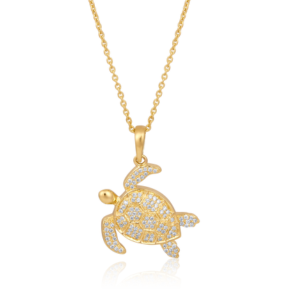 Solid Gold 0.2ct Natural Diamond Tortoise Sea Turtle Pendant Necklace