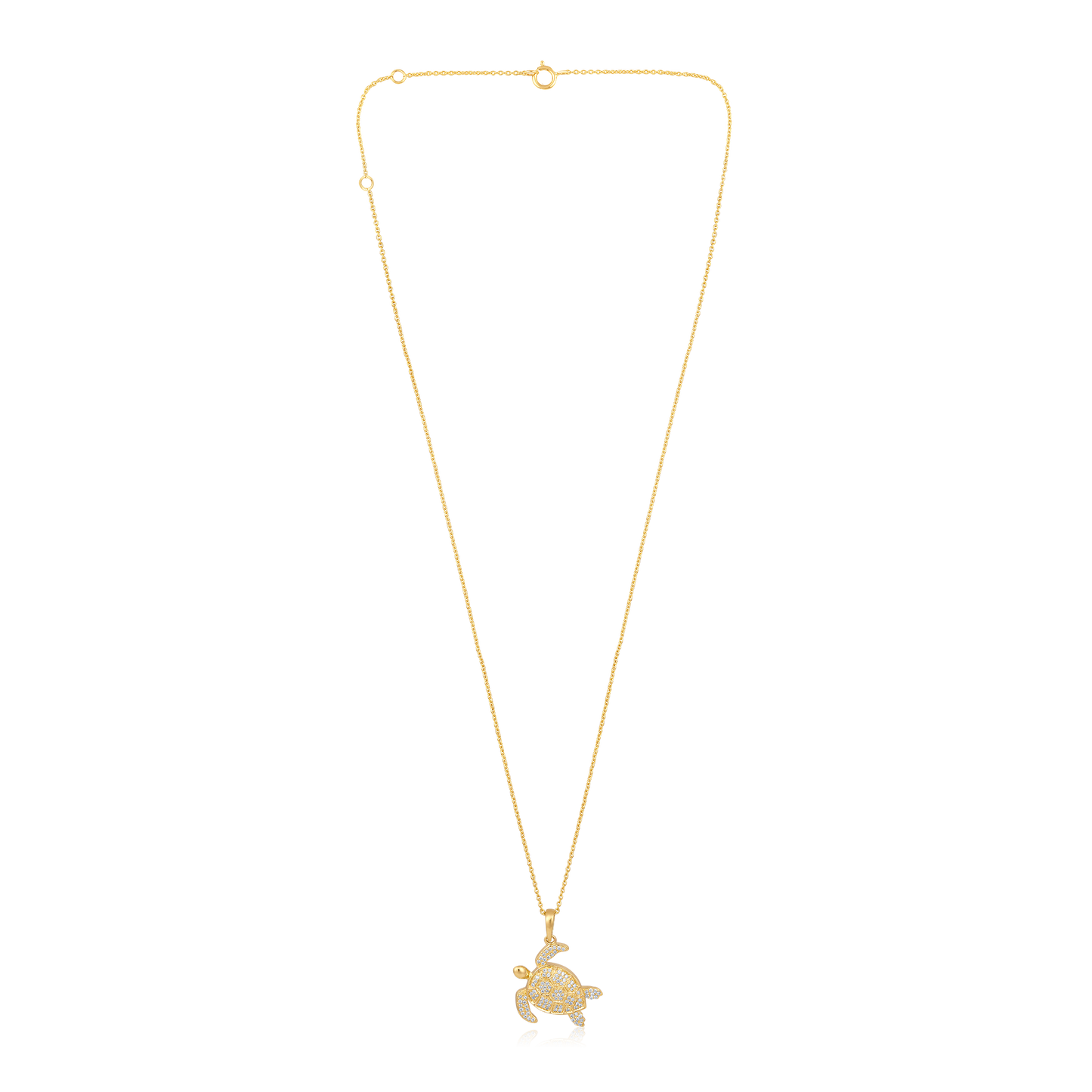 Solid Gold 0.2ct Natural Diamond Tortoise Sea Turtle Pendant Necklace