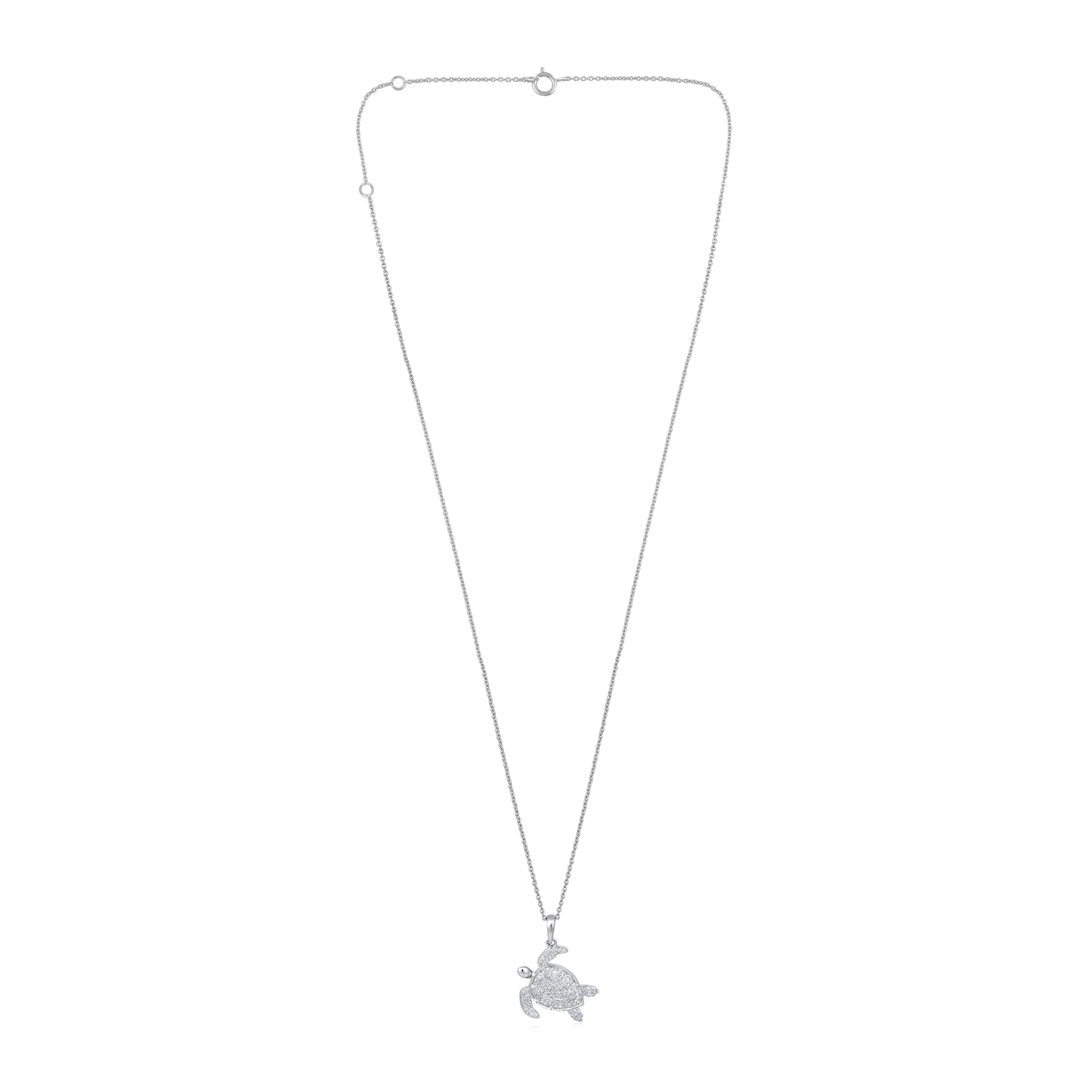 Solid Gold 0.2ct Natural Diamond Sea Turtle Tortoise Charm Necklace