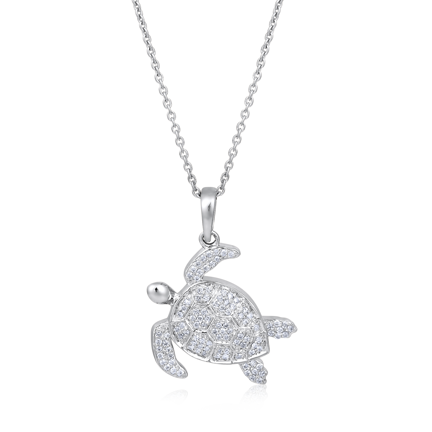Solid Gold 0.2ct Natural Diamond Sea Turtle Tortoise Charm Necklace