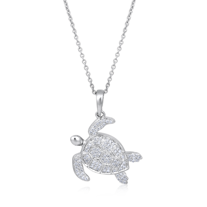 Solid Gold 0.2ct Natural Diamond Sea Turtle Tortoise Charm Necklace