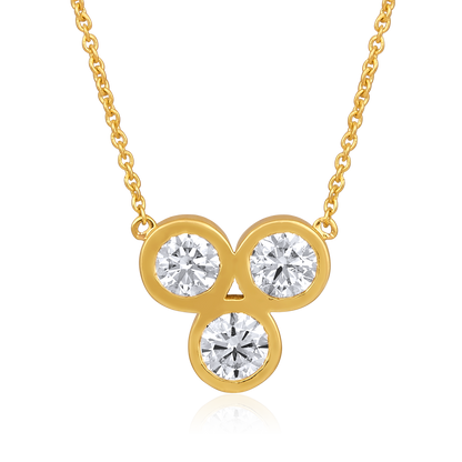 Solid Gold 1.2ct Natural Diamond Bezel Trio 3 Stone Charm Necklace