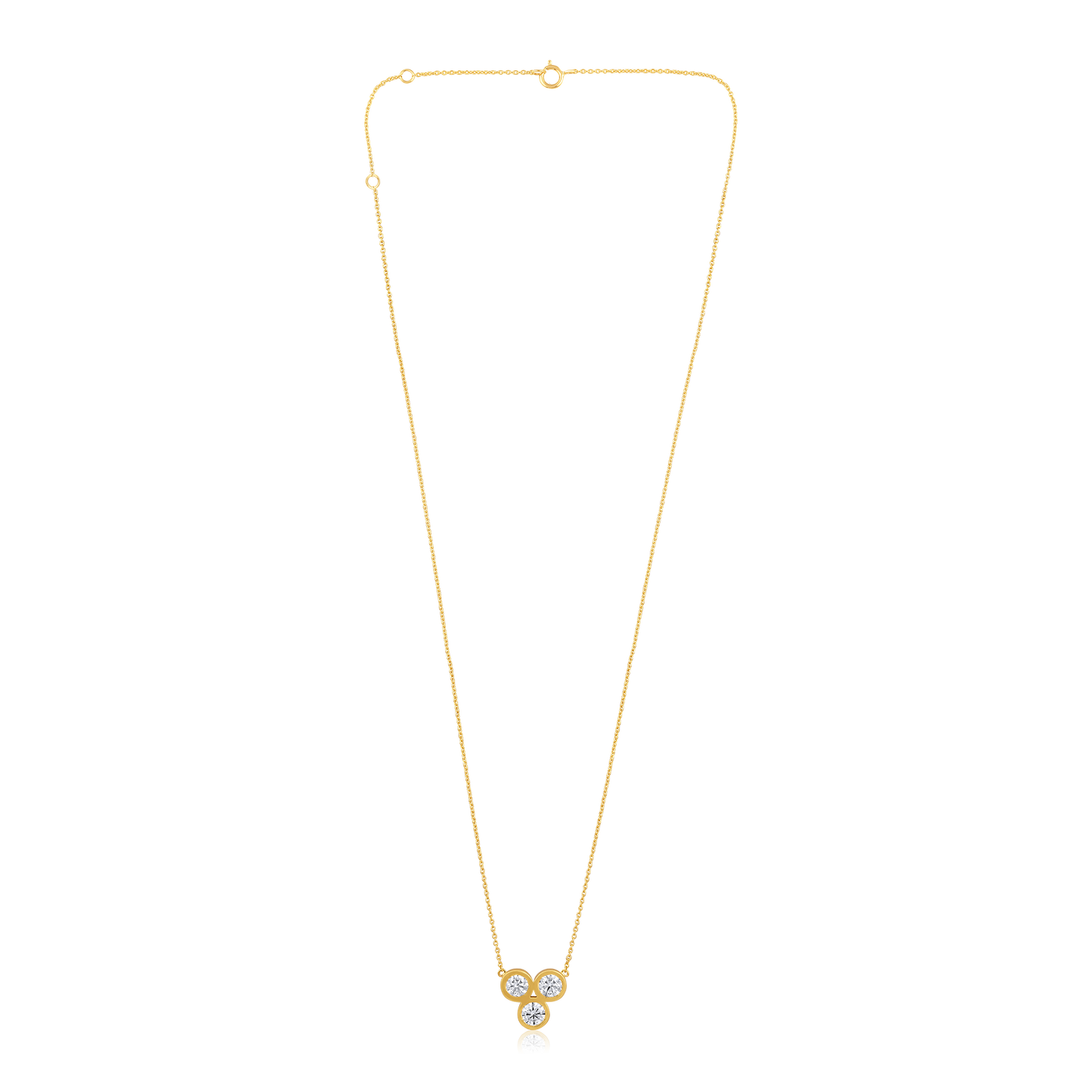 Solid Gold 1.2ct Natural Diamond Bezel Trio 3 Stone Charm Necklace