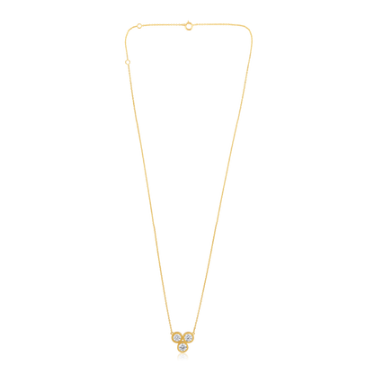 Solid Gold 1.2ct Natural Diamond Bezel Trio 3 Stone Charm Necklace