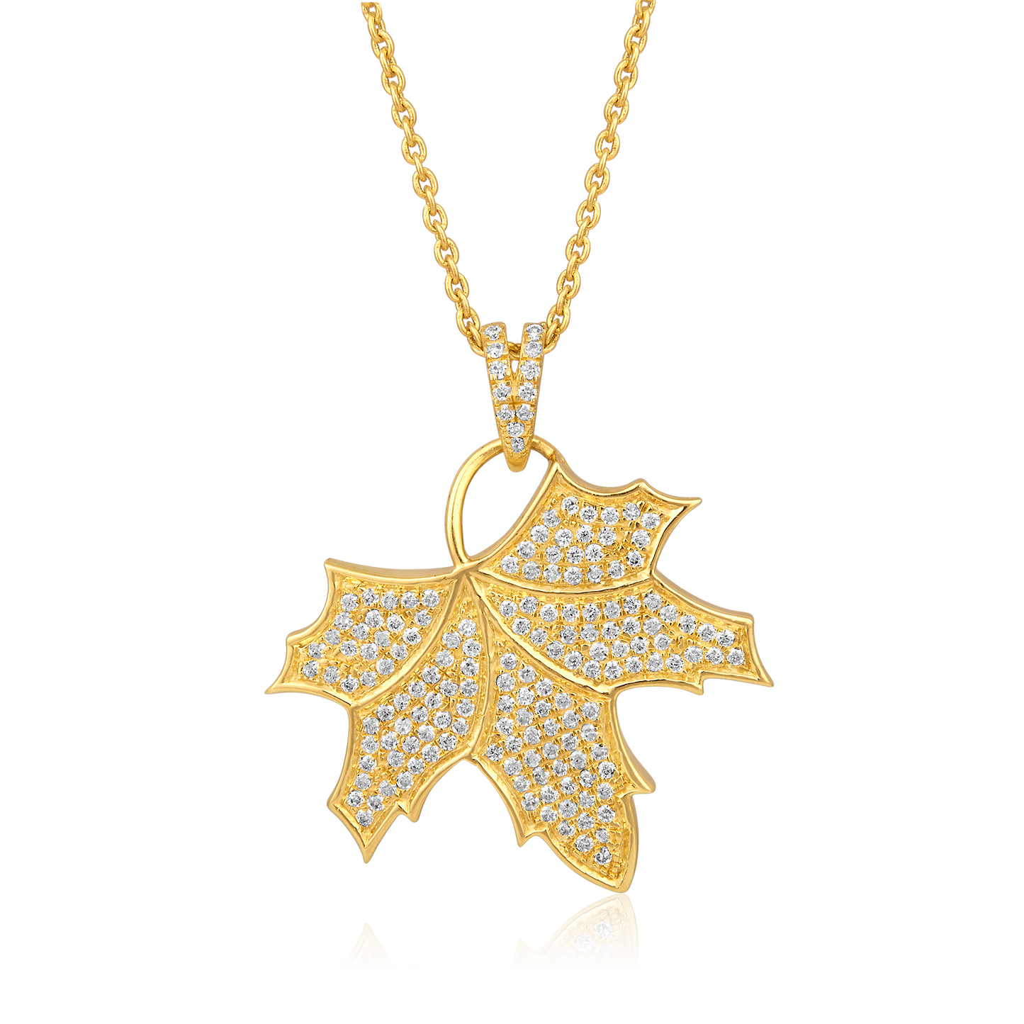 Solid Gold 0.3ct Natural Diamond Maple Leaf Charm Pendant Necklace