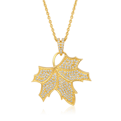 Solid Gold 0.3ct Natural Diamond Maple Leaf Charm Pendant Necklace