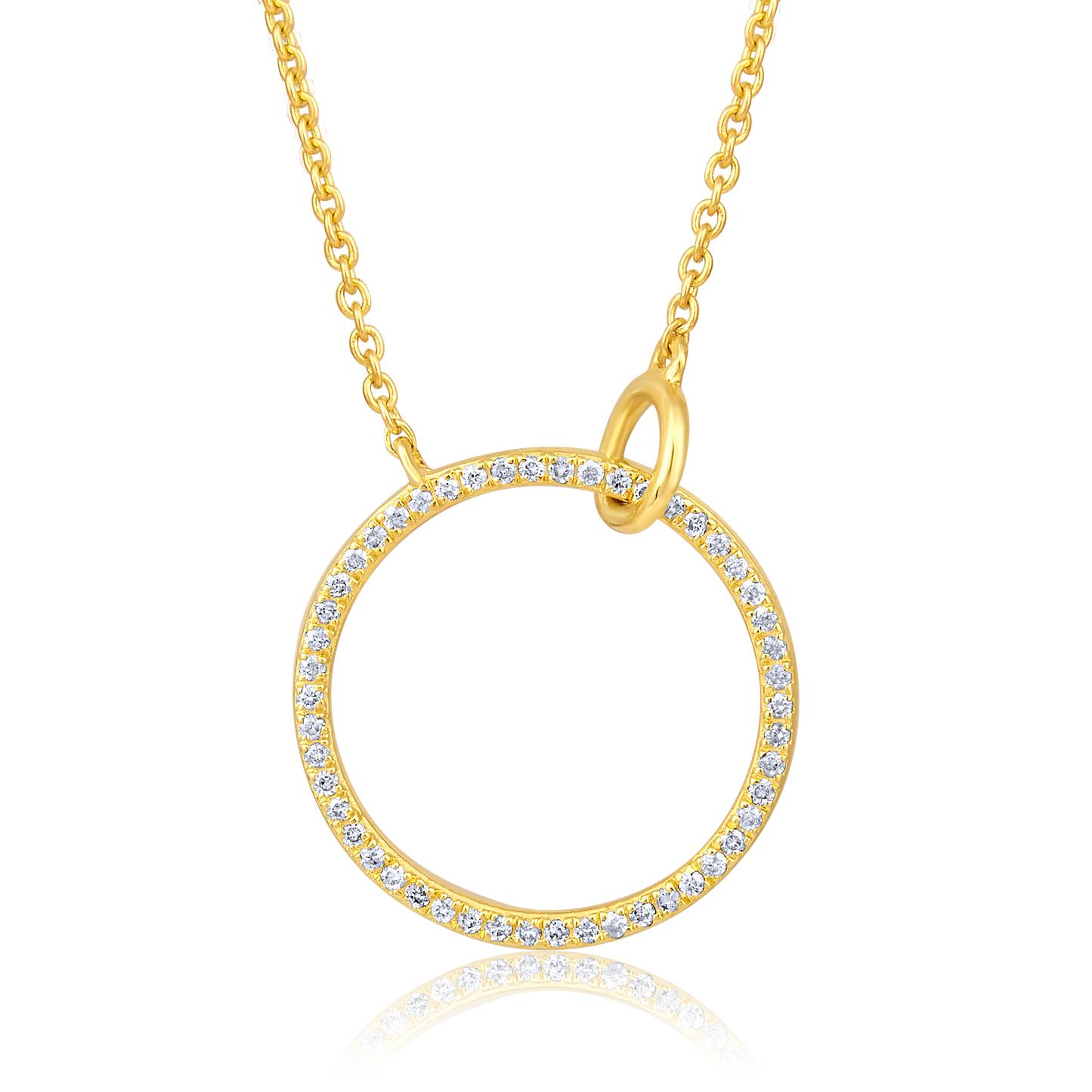 Solid Gold 0.1ct Natural Diamond Circle Ring Pendant Necklace