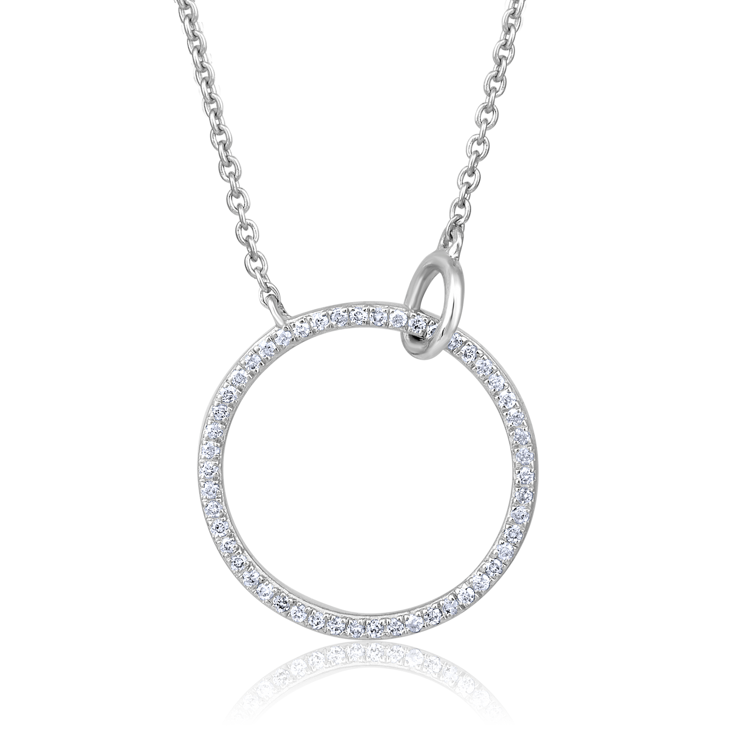 Solid Gold 0.1ct Natural Diamond Circle Round Locked Halo Charm Necklace