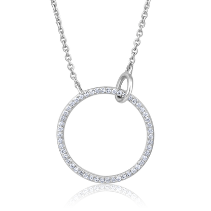 Solid Gold 0.1ct Natural Diamond Circle Round Locked Halo Charm Necklace