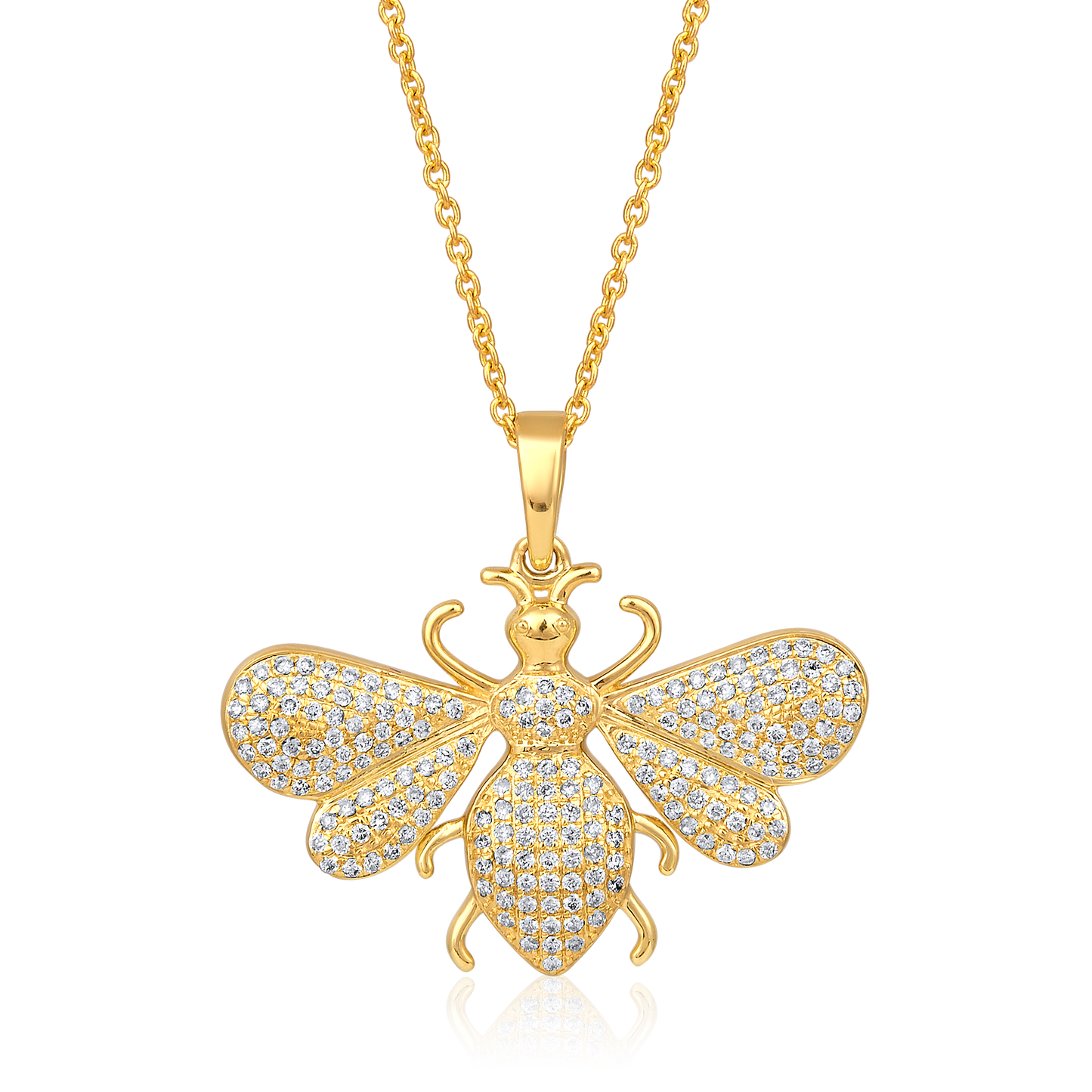 Solid Gold 0.34ct Natural Diamond Honey Bee Bug Necklace