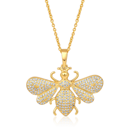 Solid Gold 0.34ct Natural Diamond Honey Bee Bug Necklace