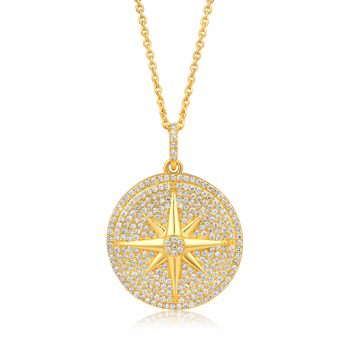 Solid Gold 0.5ct Natural Diamond Compass Moon Star Sun Charm Necklace