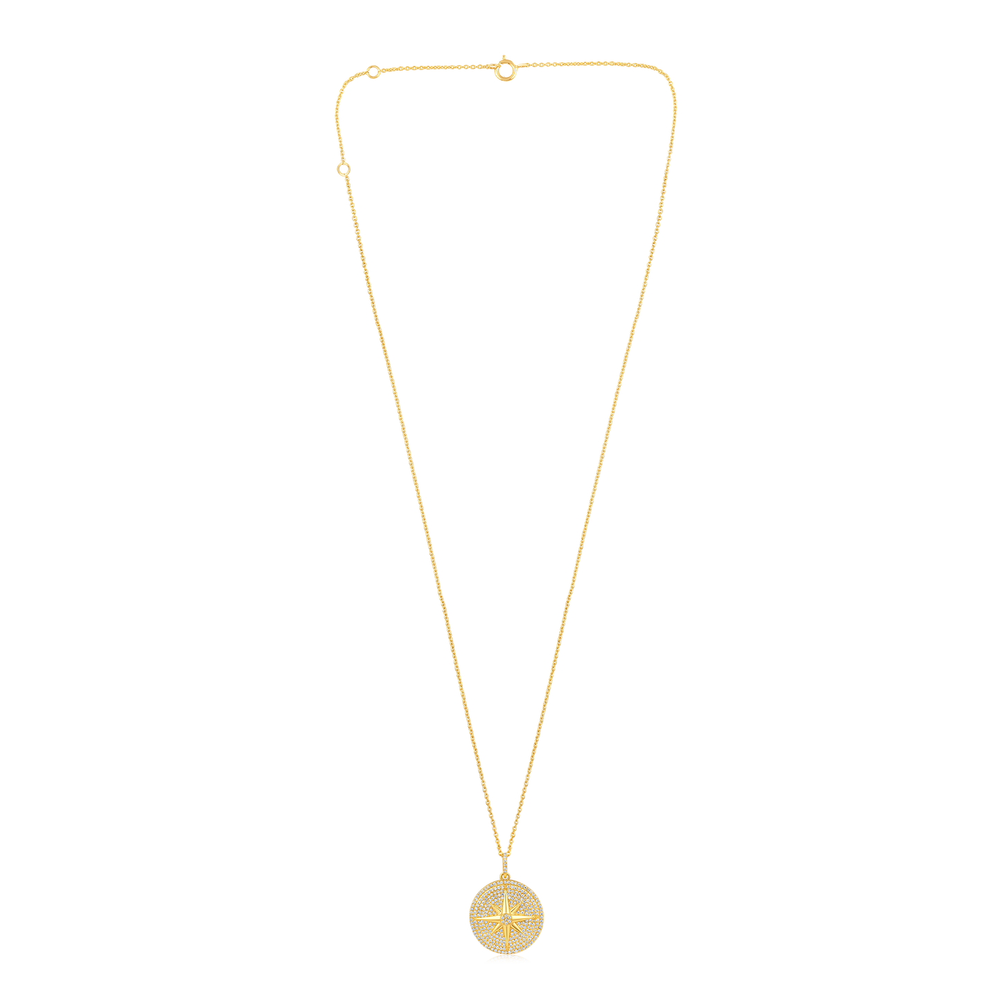 Solid Gold 0.5ct Natural Diamond Compass Moon Star Sun Charm Necklace