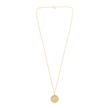 Solid Gold 0.5ct Natural Diamond Compass Moon Star Sun Charm Necklace